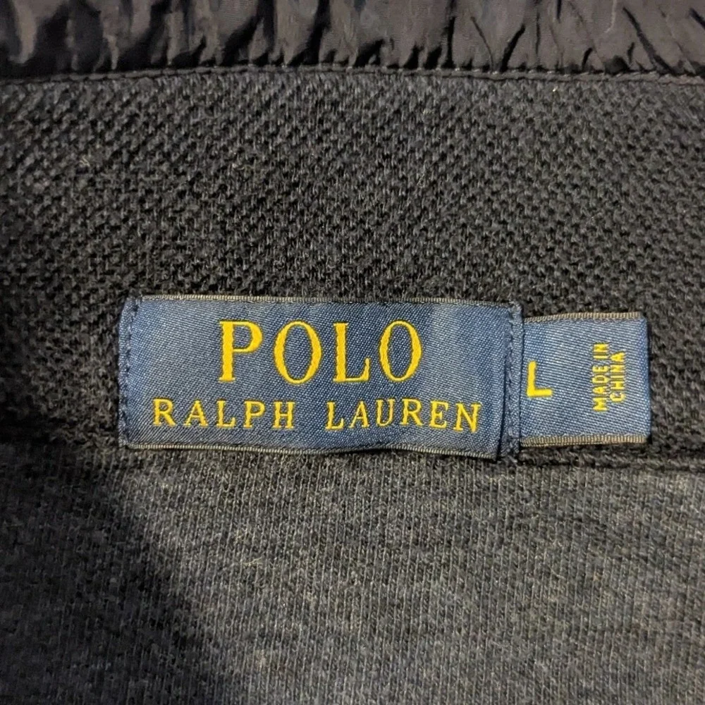 Polo Ralph Lauren Mens Navy Blue Quarter Zip Pullover Nylon Trim Waffle Knit L